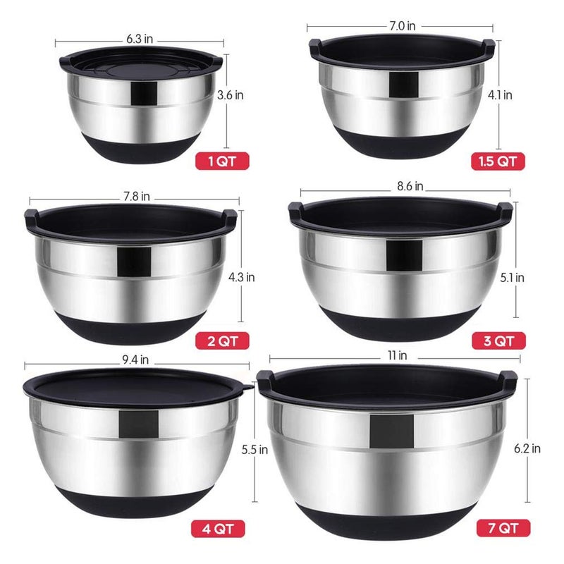 Rottay Mixing Bowls Set with Airtight Lids  20PCS Stainless Steel  Nesting Bowls with 3 Grater Attachments & Non-Slip Bottoms  Size7  4  3  2  1.5  1QT Bowls for Baking&Prepping - Image 5